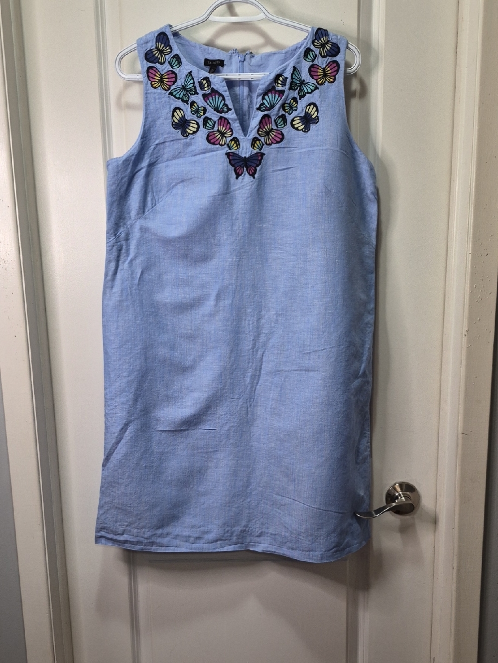 Talbots Light Blue Sleeveless Mini Dress with Butterfly Embroidery